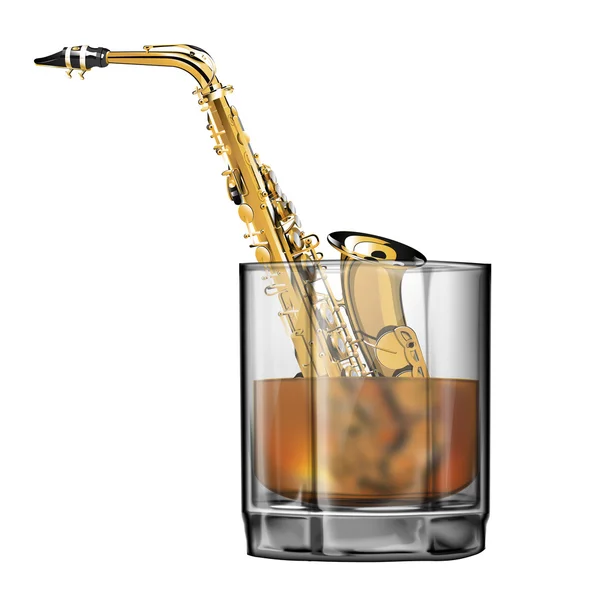 Saxofon i ett glas whiskey — Stock vektor