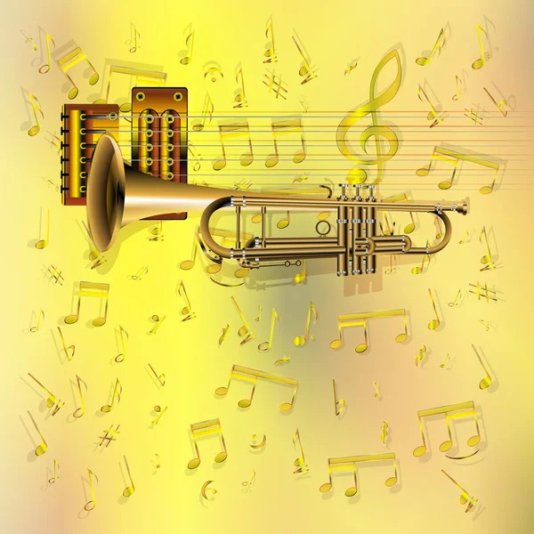 Fondo musical con trompeta y notas — Vector de stock