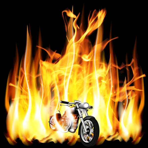 Motorbike, chopper on fire background — Stock Vector