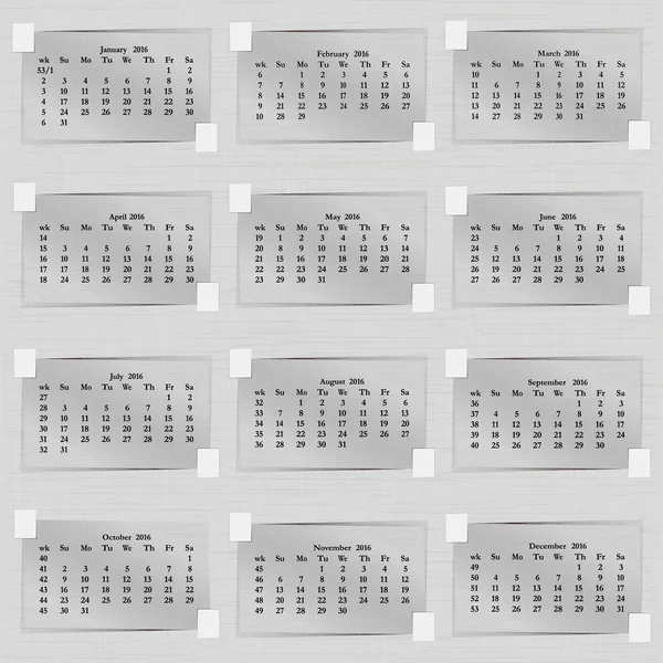 日历的 2016年张纸 — 图库矢量图片