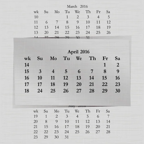 Calendar month for 2016 pages April — Stock Vector