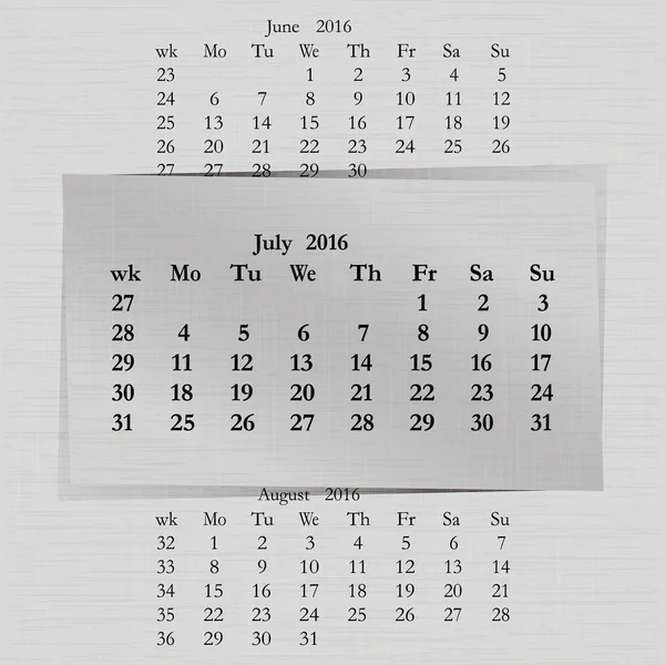 Mês de calendário para 2016 páginas Julho início segunda-feira —  Vetores de Stock