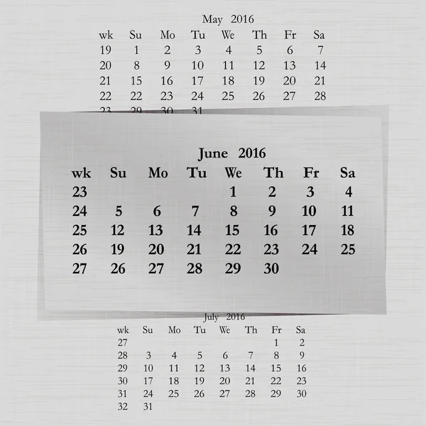 Calendar month for 2016 pages June — Stock Vector