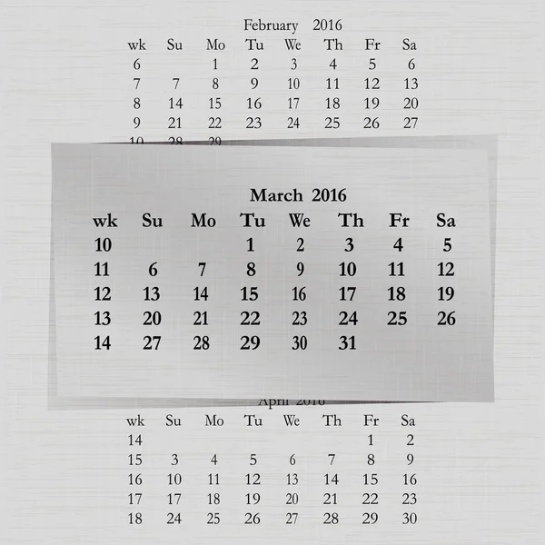 Calendar month for 2016 pages March — Stock Vector
