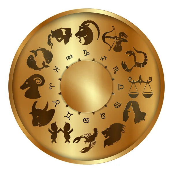Zodiac signs on a gold disk — Stock Vector