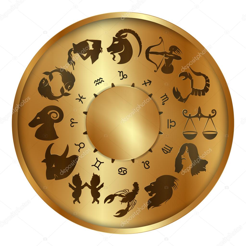Zodiac signs on a gold disk