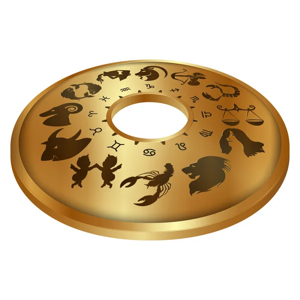 Zodiac signs on a gold disk — Stock Vector