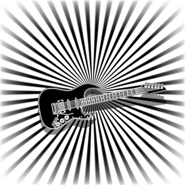 siyah ve beyaz müzik arka plan ile bir gitar