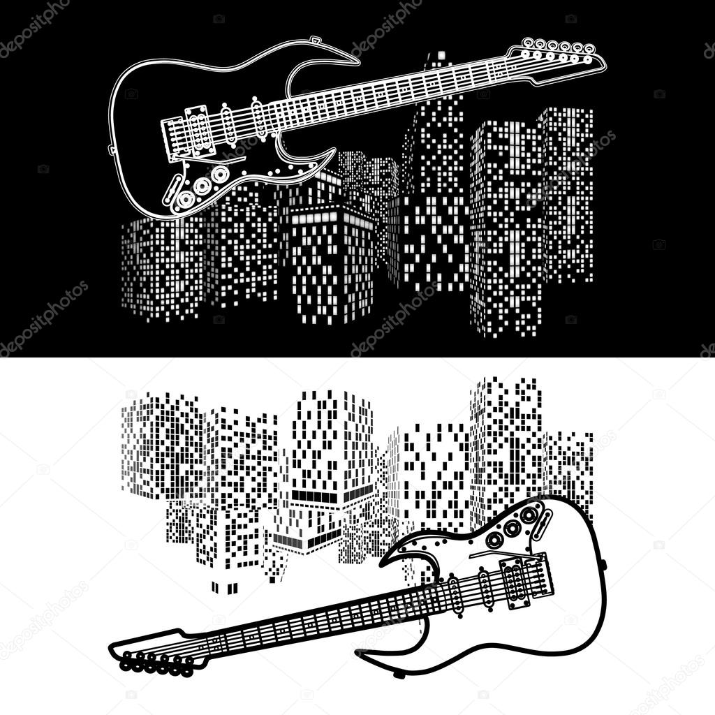 city night lights and guitar