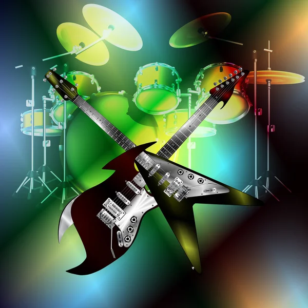 Crosshair rock guitar on the background of drums — Stockvector