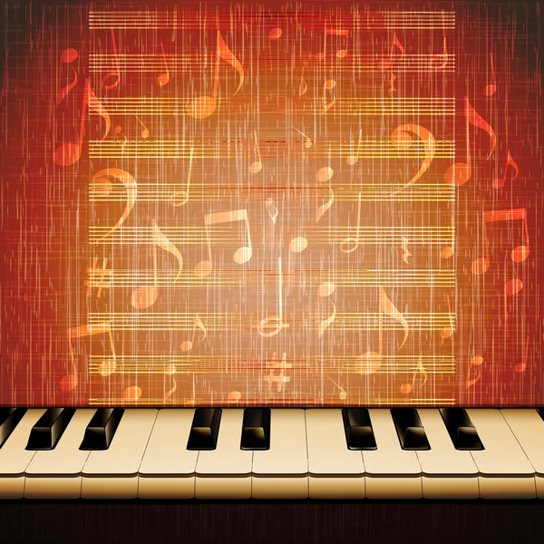 Teclas de piano primer plano con signos musicales — Vector de stock