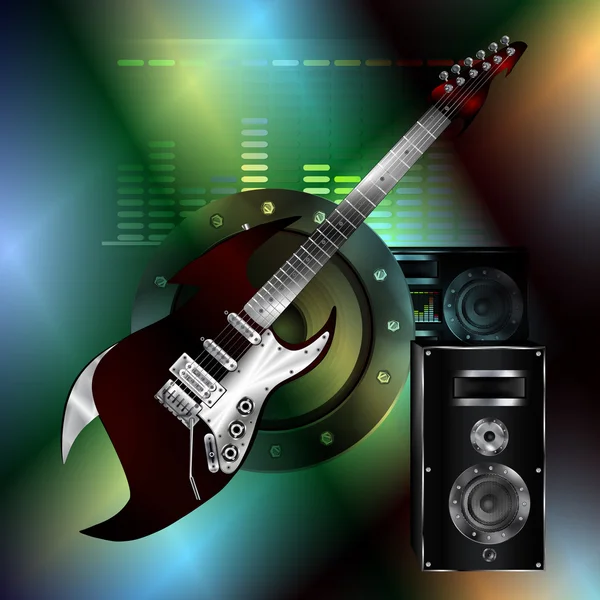 Musical background with a rock guitar and a speaker — Stock Vector