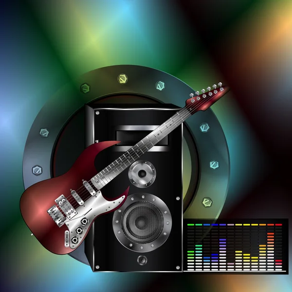 Fond musical avec guitare et haut-parleur — Image vectorielle
