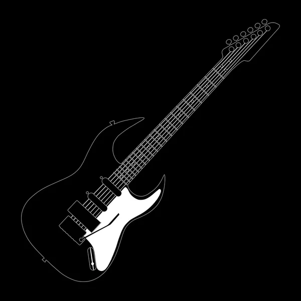 Elektrische gitaar contour op zwart — Stockvector