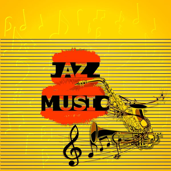 Jazzmusik mit Saxophon und Noten — Stockvektor