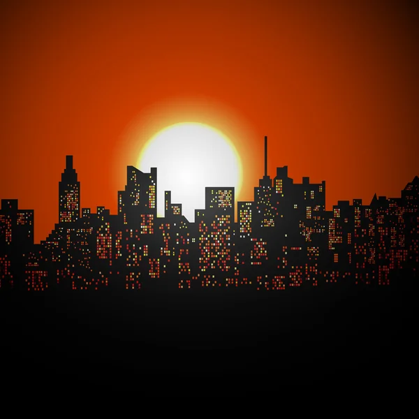 Stadtbild Sonnenaufgang oder Sonnenuntergang — Stockvektor