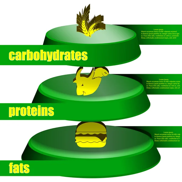 Food pyramid fats protein carbohydrates — Stock Vector