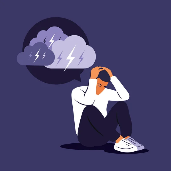Depressed sad man thinking over problems. Bankruptcy, loss, crisis, trouble concept. — Stock Vector