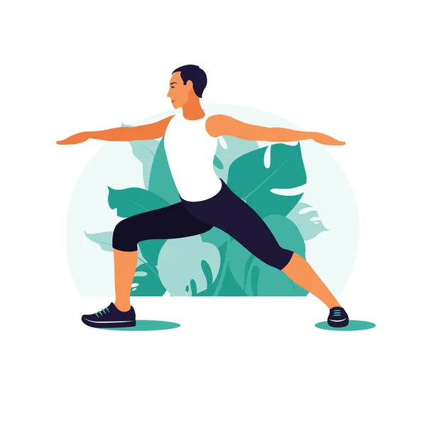 Der Mann beim Sport im Park. Outdoor-Sport. Gesunder Lebensstil und Fitness-Konzept. Vektorillustration im flachen Stil. — Stockvektor