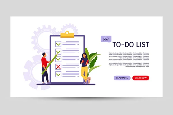 Checklist, to-do list landing page. Business idea, planning or coffee break. Vector illustration. Flat style. — Stock Vector