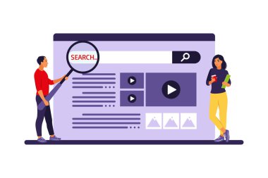 Bilgi arayan insanlar. Web arama konsepti. Vektör çizimi. Düz.