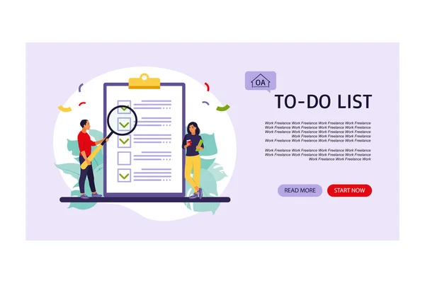Checklist, to-do list landing page. Business idea, planning or coffee break. Vector illustration. Flat style. — Stock Vector