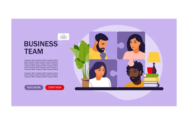 Business team werk landing page template Vector illustratie. Vlak. — Stockvector