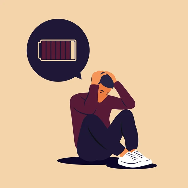 Professional burnout syndrome. Illustration tired, frustrated man. Mental health problems. Vector illustration in flat. — Stock Vector