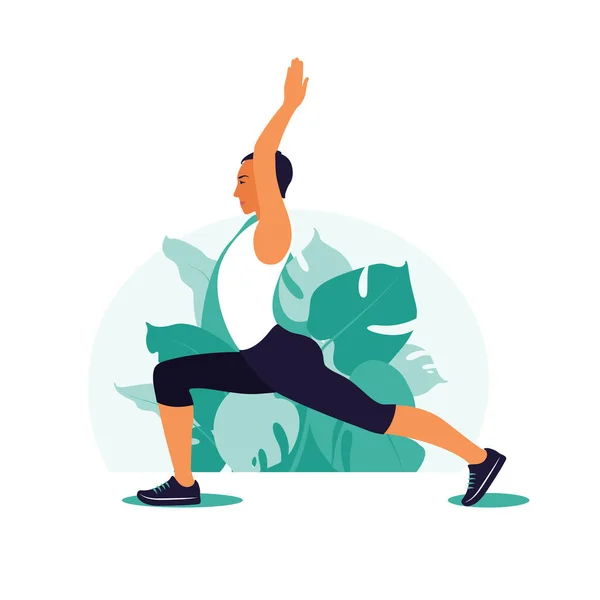 Der Mann beim Sport im Park. Outdoor-Sport. Gesunder Lebensstil, Yoga und Fitness-Konzept. Vektorillustration im flachen Stil. — Stockvektor