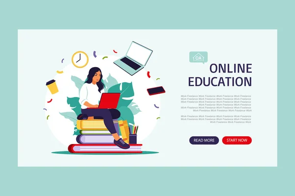 Concepto de educación online. Plantilla de landing page. Ilustración vectorial. Plano — Vector de stock