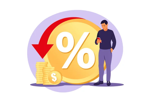 Rebate programma, voordeel voor de consument, verkoop korting concept. Geld besparen. Geld terug service. Kostenoverdracht. Vector illustratie. Vlak. — Stockvector