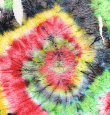 Gökkuşağı kravat boyası. Die Yuvarlak Doku. Denim Fun Giyim dokusu. 70 'lerin kravat boyası. Psikedelik Ikat Deseni. Sarı Renkli Tonal Yazıcı. Renkli kravat 60 'lar. Havalı Biçim.