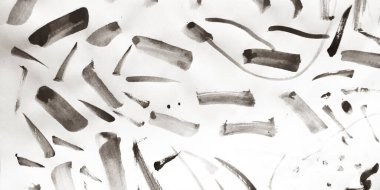 Fırça darbesi şablonu. Beyaz boya fırçası sıçrama süsü. Kaligrafi Huysuz El Yazısıyla Çizim. Arkaplan Fırça Darbesi Şablonu. Funky Metalik Leke. Gri.