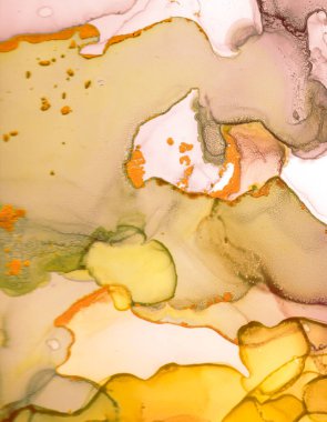 Alkol Mürekkebi Sanatı. Sıvı Zarif Duvar. İpek Renk dokusu. Altın Derece Alkol Mürekkep Sanatı. Çerçeve Renk Arkaplanı. Sanatsal sanat eserleri. Grafik Altın Alkol Mürekkebi Sanatı. 