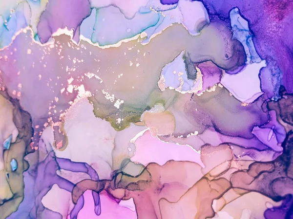 Мраморное Золото Чернильная Жидкая Абстрактная Стена Смешать Пластырь Щетки Фиолетово — стоковое фото