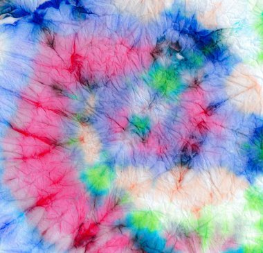 Havalı Renkli Spiral Kravat Boyası. Çok renkli Ikat Giysileri dokusu. Çok renkli spiral kravat boyası. Dairesel El Yapımı Boyama. 1970 'lerin bağIı hippi dokusu. Tekstil 1970 'ler.