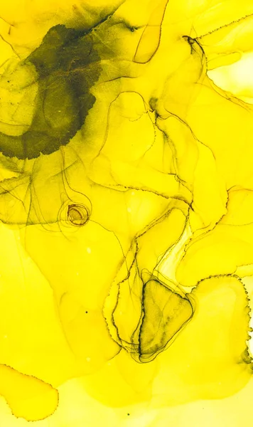 Alkohol Ink Art Flow Abstract Wall Plátno Olejového Kartáče Žluté — Stock fotografie