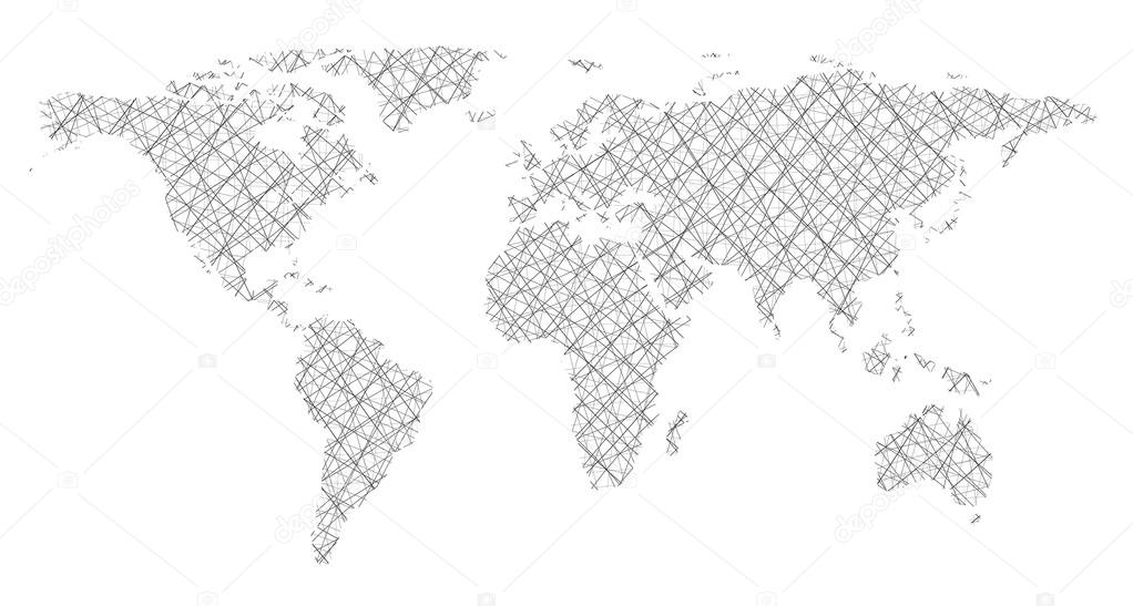 World map in form intersecting lines