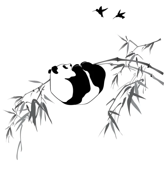 Panda no ramo de bambu —  Vetores de Stock