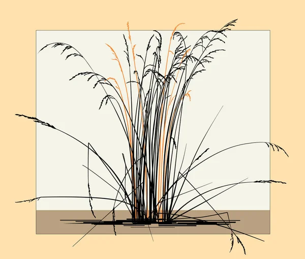 薄い背景に乾いた草原のシルエット ミニマルスタイル — ストックベクタ