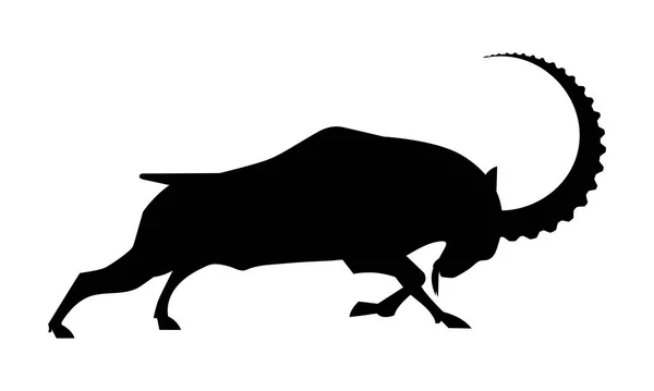 Silhouette Attaque Chèvre Montagne Sur Fond Blanc — Image vectorielle
