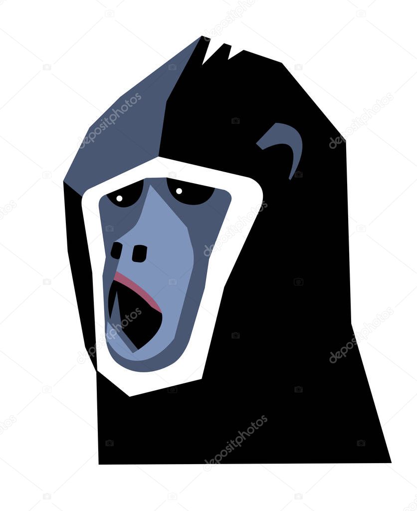 Angry screaming monkey head on white background, stylized vector image