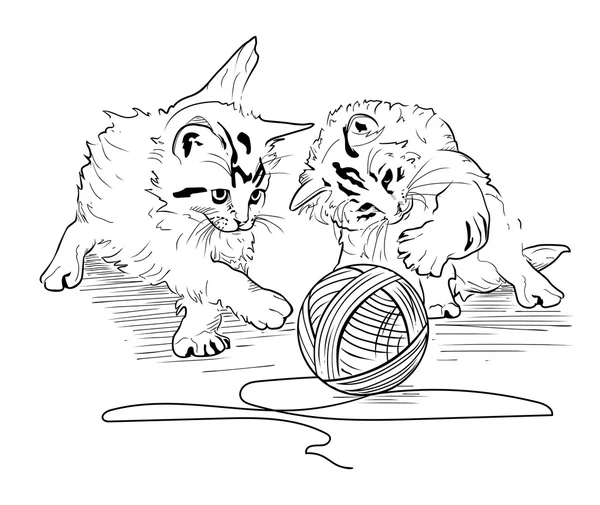 I gattini giocano con la matassa dei fili — Vettoriale Stock