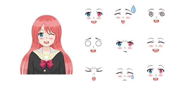 Anime Manga Avatar Kawaii Écolière — Image vectorielle