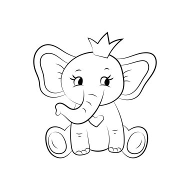 Şirin fil. Boyama kitabı sayfası. Vektör illüstrasyonu