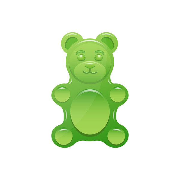 Green gummy bear isolated on white background. Vector illustration