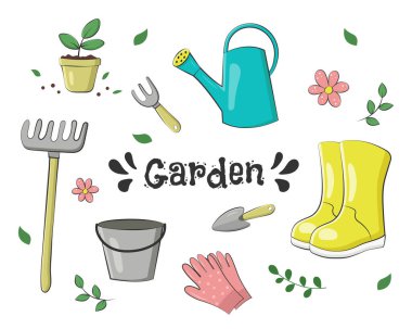 Bahçe aletleri seti. Vektör illüstrasyonu