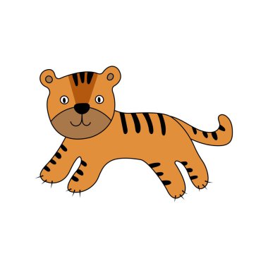 Beyaz arka planda elle çizilmiş bir kaplan. Vektör illüstrasyonu