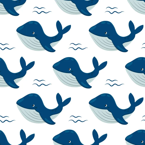 Seamless Pattern Whale Vector Illustration — 图库矢量图片