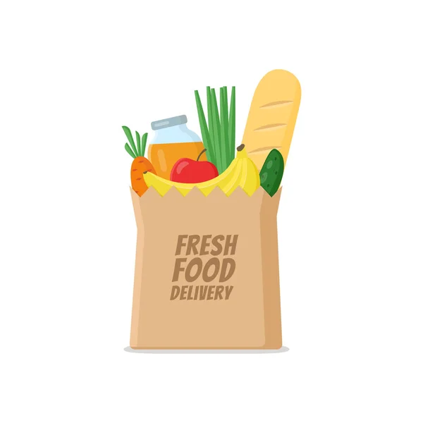 Paper Bag Food Isolated White Background Fresh Food Delivery Vector — Vettoriale Stock